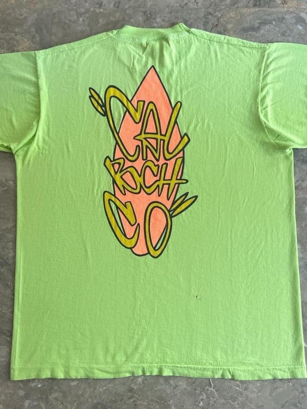 Vintage 90s Calif Beach Co Neon Green Surf Graphic T-Shirt Made USA L/XL